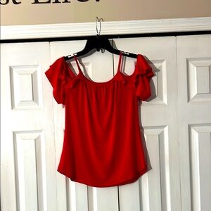Red-Orange Ruffle Cold Shoulder Top